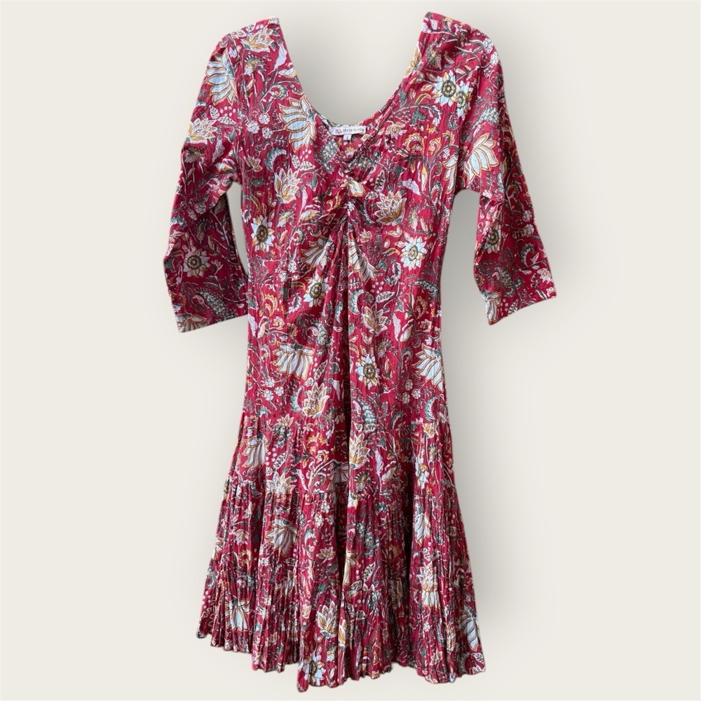 Trade Cloth 100% cotton red and green paisley Floral Twist-Front Red Midi Dress